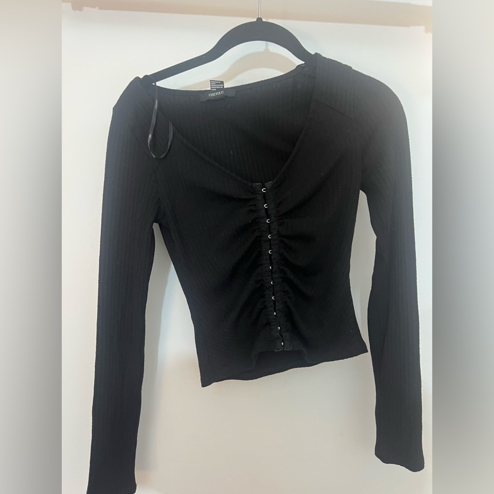 Black Long Sleeve Button-Up Top